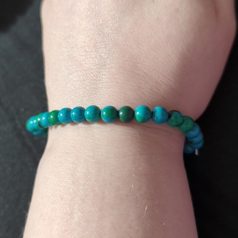 Blue Green Chrysocholla Gemstone Beaded Stretchy Elastic Statement Bracelet